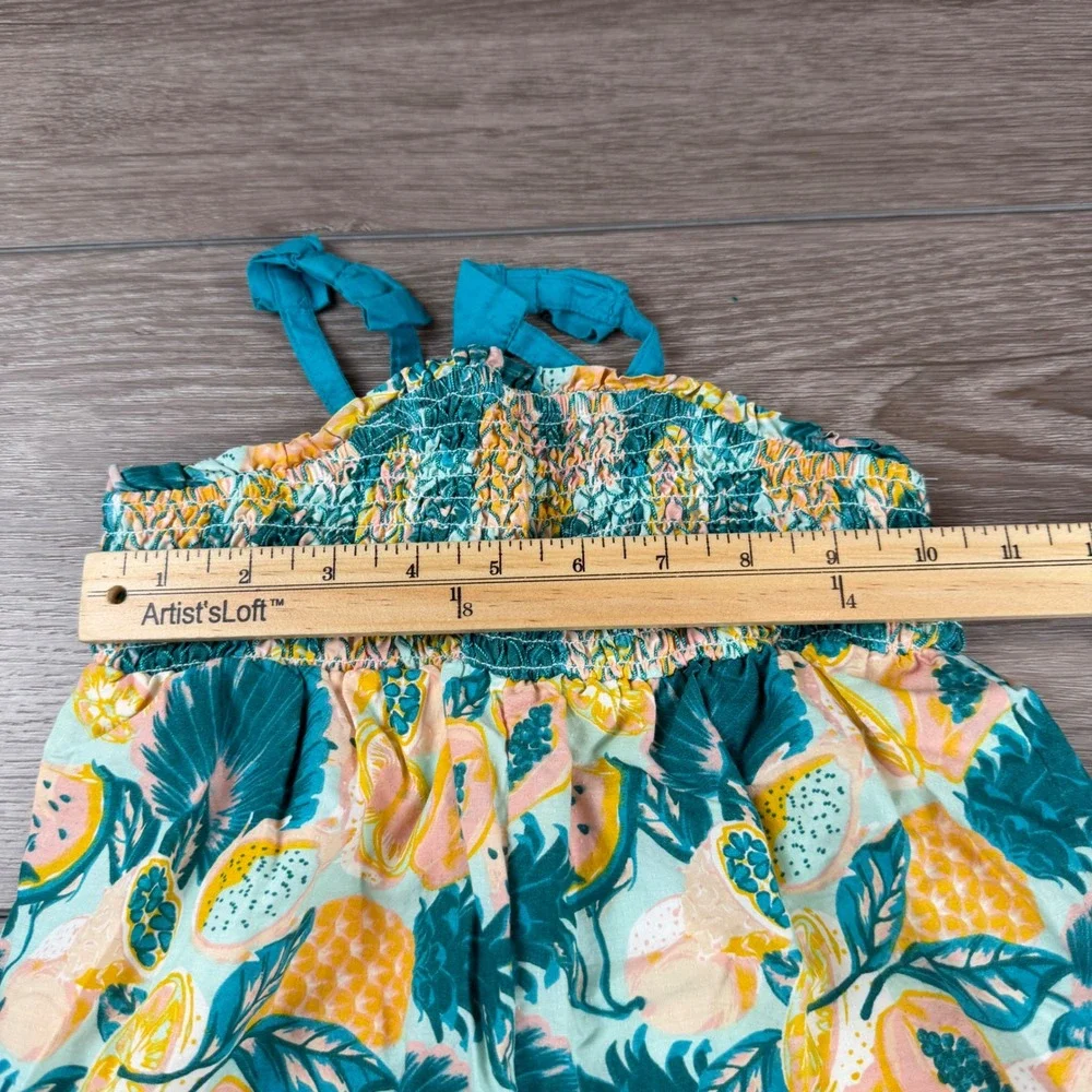 Tommy Bahama Girls Jumpsuit Tropical Fruit Print Smocked Cotton Teal 4T